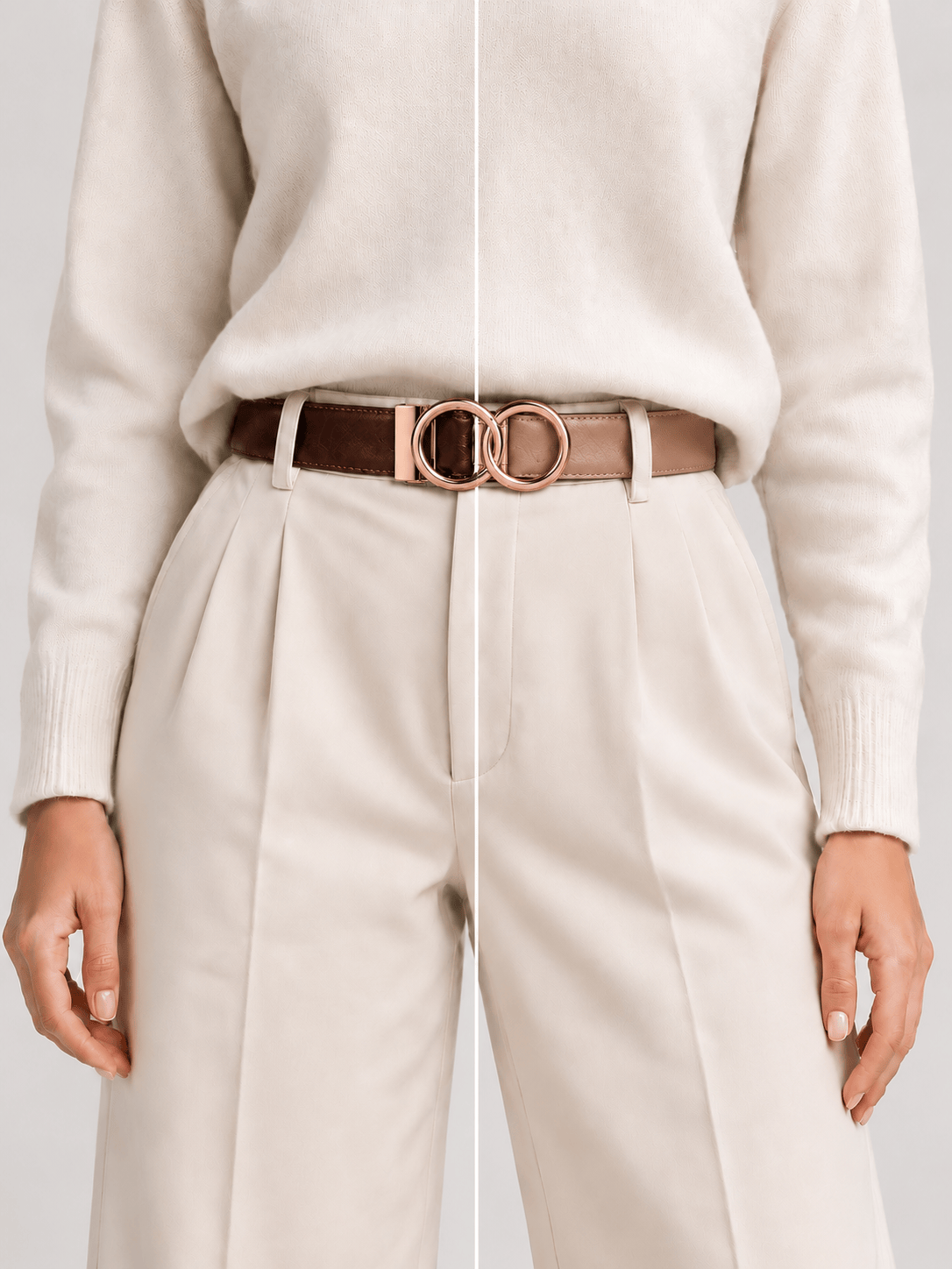 L’art de la Ceinture Eleanor – Ceinture Réversible Beige/Marron
