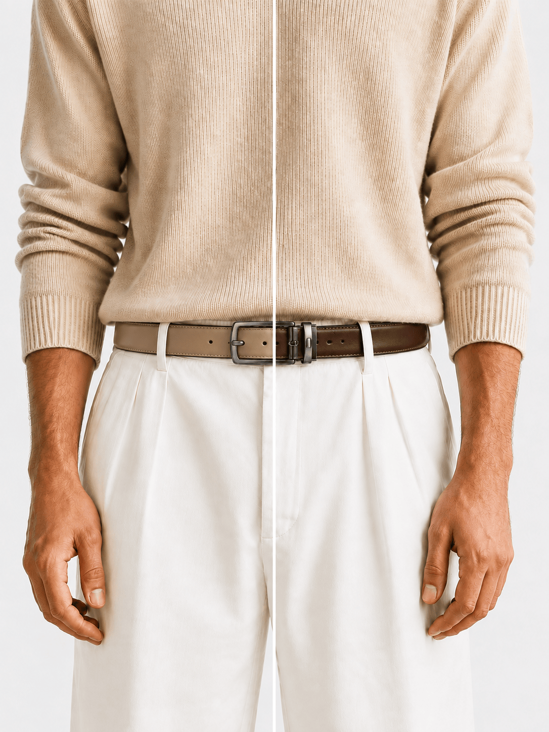 L’art de la Ceinture Marco – Ceinture Réversible Beige/Marron